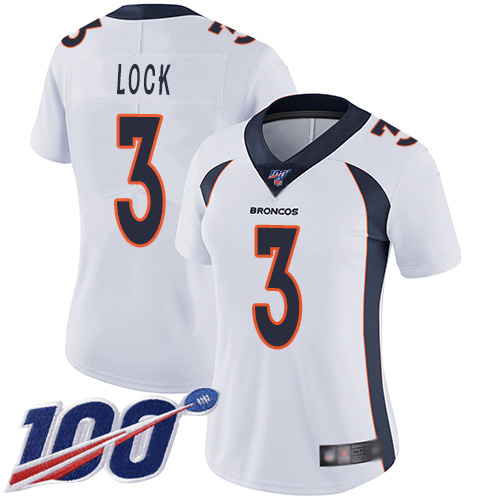 Denver Broncos Limited Women White Drew Lock 100th Season Road Jersey #3 Vapor Untouchable NFL Football Nik->youth nfl jersey->Youth Jersey